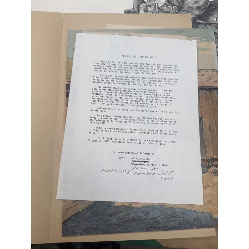 Estate Lot Miles E Rost Studio Art Archive Signed Sketch Bio Page Smithsonian